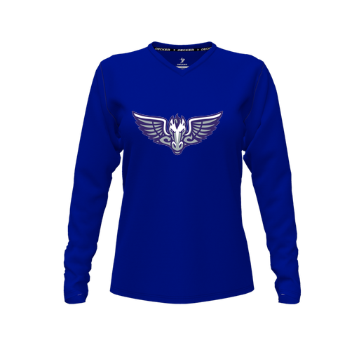 [FTLVCFRY-FYXS-LOGO1] Decker Comfort T-Shirt (Female Youth XS, Royal, V Neck, Logo 1, Long Sleeve)