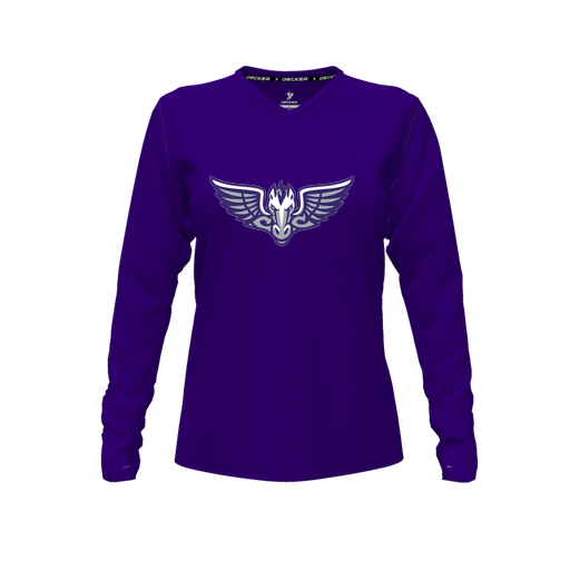 [FTLVCFPP-FYXS-LOGO1] Decker Comfort T-Shirt (Female Youth XS, Purple, V Neck, Logo 1, Long Sleeve)