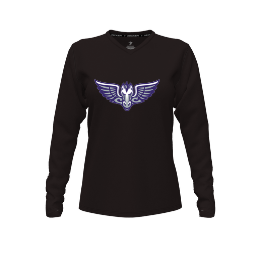 [FTLVPTBK-FYXS-LOGO1] Decker Performance T-Shirt (Female Youth XS, Black, V Neck, Logo 1, Long Sleeve)